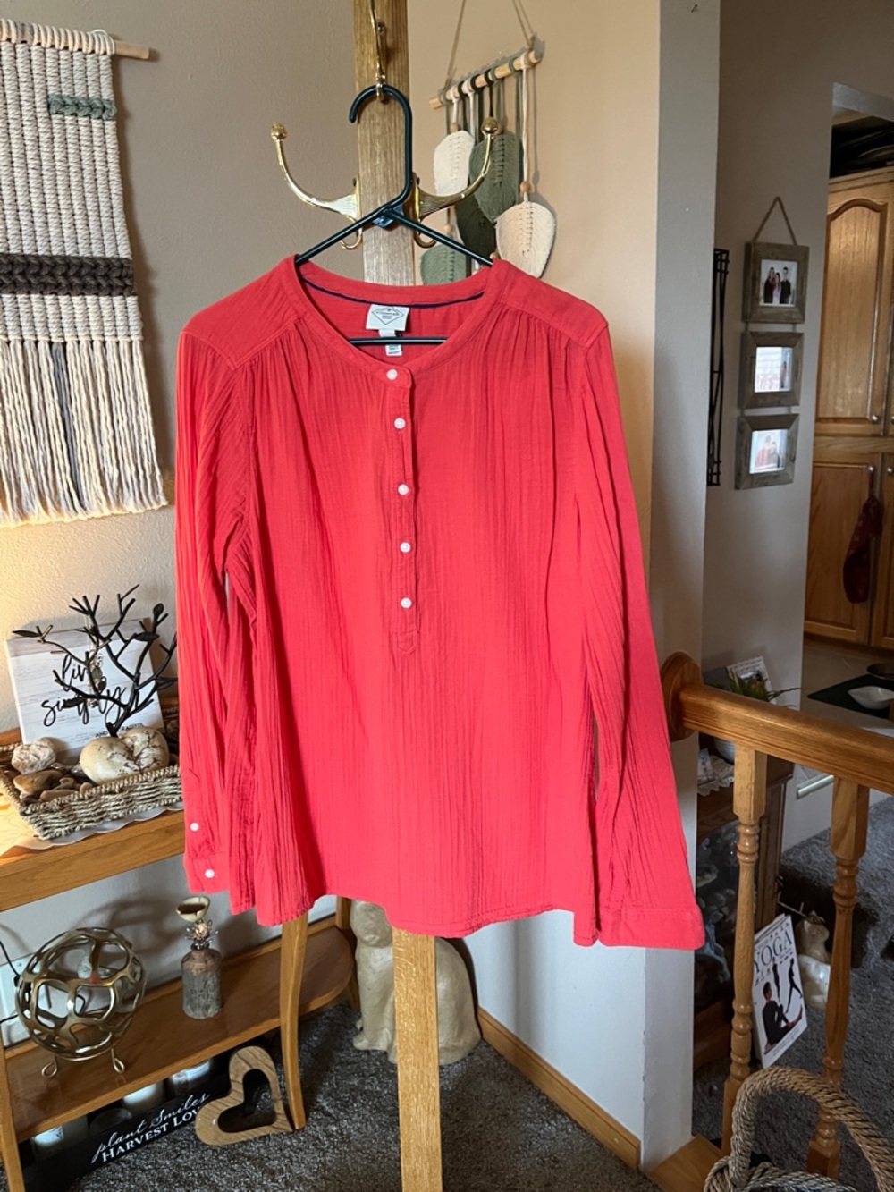 St. John’s Bay Coral/ Orange Button-down-Front Long Sleeve Blouse
